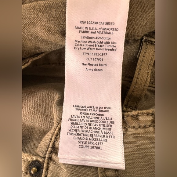 Current/Elliott NWT The Pleated Barrel Pants in Army Green Size 24 - Picture 3 of 12